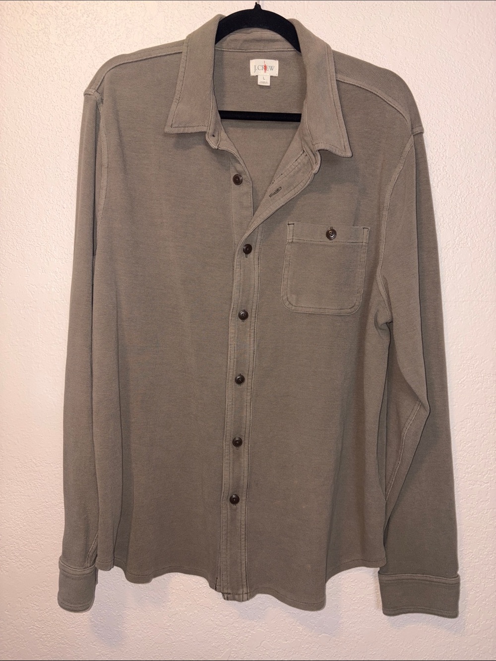 J. Crew Men’s Olive Green Cotton Ribbed Button Down Shirt Fall 24 Size L